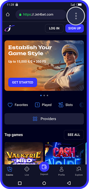 Jet4Bet App Screenshot - Home Screen